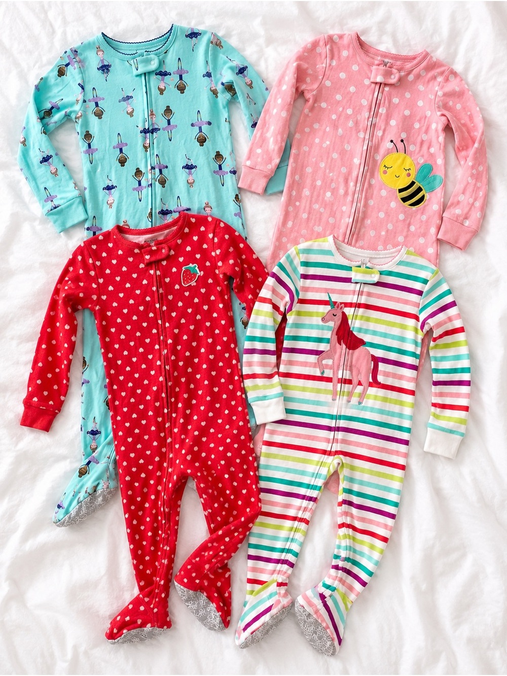 Carter's Girls' Multi-Color & Red One-Piece Sleepers 4 Set